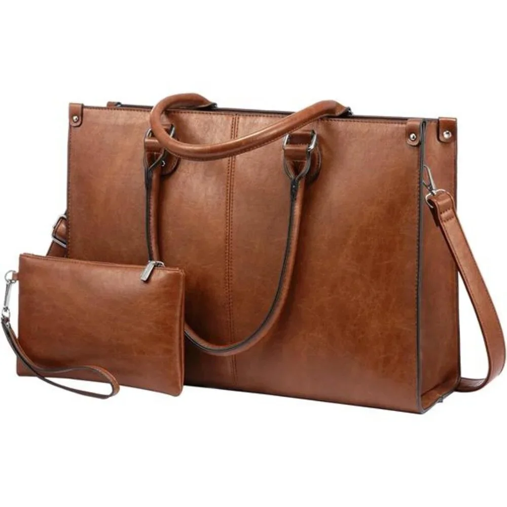 Laptop Tote Bag for Women 15.6 Inch Large Capacity Vintage Vegan Leather